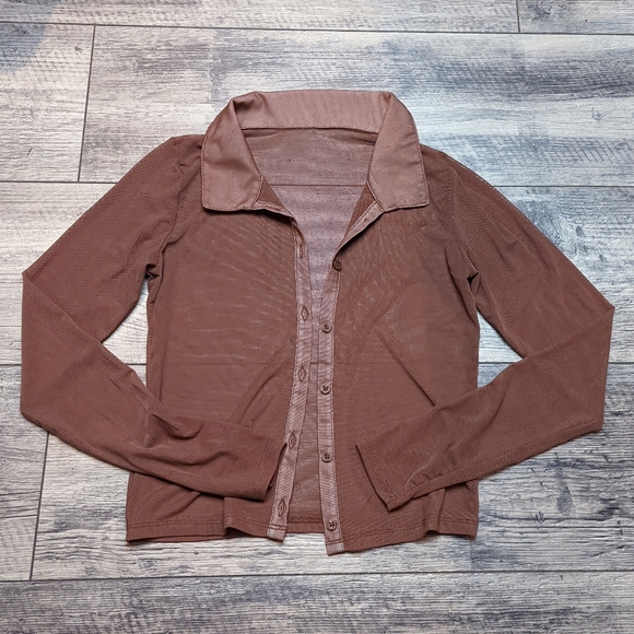 Hollister Brown Mesh Button Down Top - Picture 4 of 5